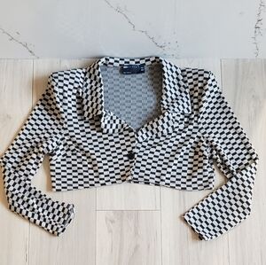 ASOS DESIGN Jersey Crop Suit Blazer Checkerboard Print Womens 14 Office Top